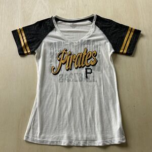 Pittsburgh Pirates Shirt Womens Large White MLB Baseball 5th & Ocean V Neck